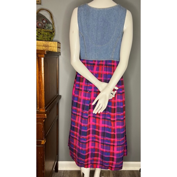vintage 90s Carol Little : denim & plaid dress - Picture 6 of 16